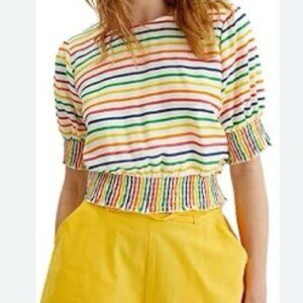 Compania Fantastica Pastel Candy Stripe print short-sleeved crop top